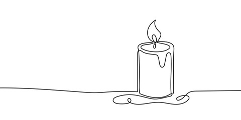 Candle, one continuous line drawing. Isolated on white background. Vector minimalist style