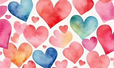 Fototapeta premium Colorful watercolor hearts create a vibrant pattern perfect for celebrations and decor. Valentine’s Day, date, engagement, love, wedding, background