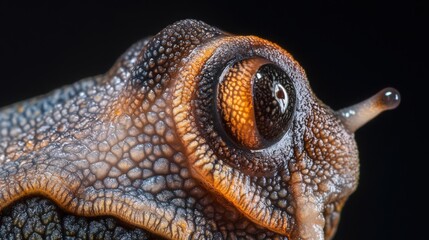 Obraz premium Close-up view of an intriguing animal eye with detailed skin texture against black background