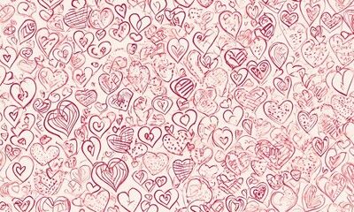 Intricate collection of hand-drawn hearts in various sizes and styles on a light background. Valentine&rsquo;s Day, date, engagement, love, wedding, background