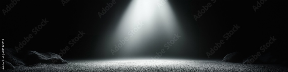 Poster light beam illuminating a dark background with soft light effects and shadows creating a dramatic sc