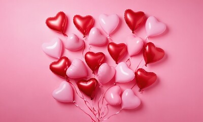 Colorful heart-shaped balloons create a festive atmosphere for celebrations and romantic occasions in a vibrant setting. Valentine’s Day, date, engagement, love, wedding, background