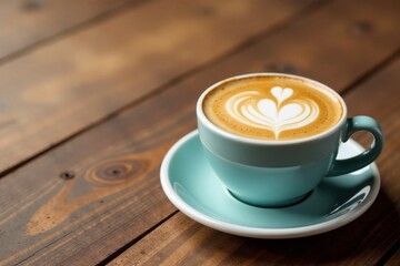 Warm cup of coffee with milk on wooden background , mug, winter, pine