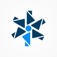 Modern and simple number one on blue circle logo design