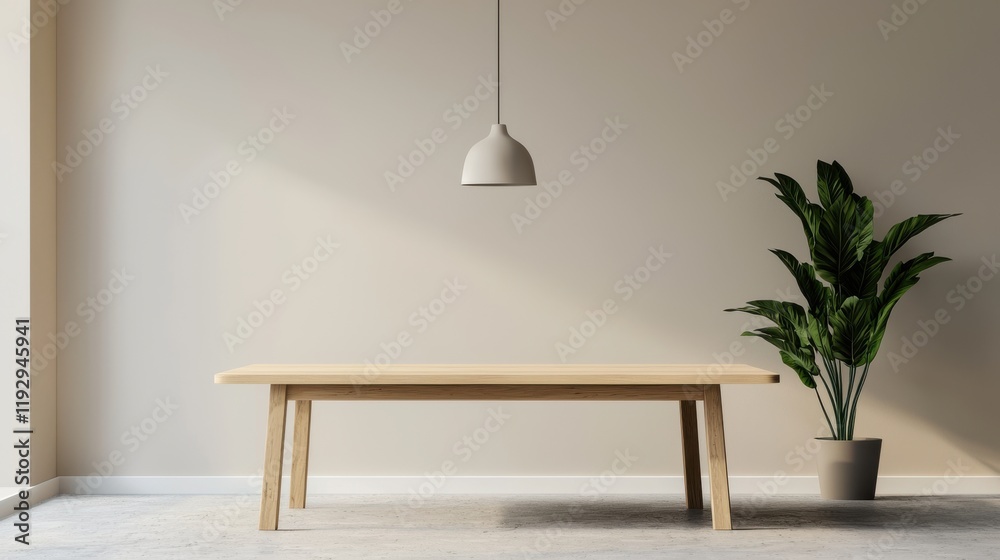 Poster empty meeting table illuminating minimalist office space, fostering teamwork and collaboration