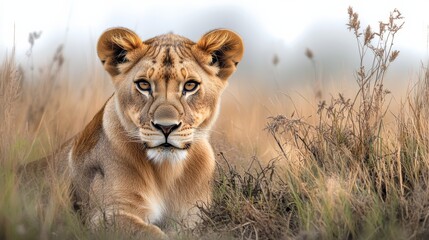 Naklejka premium Cute Lion Cub in Grass