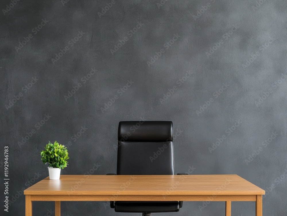 Poster empty office desk with chair and plant showing minimalist and balanced layout