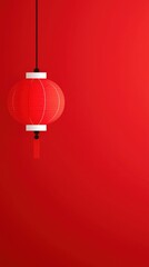 Red chinese lantern hanging on a red wall with abstract vector art for chinese new year celebration