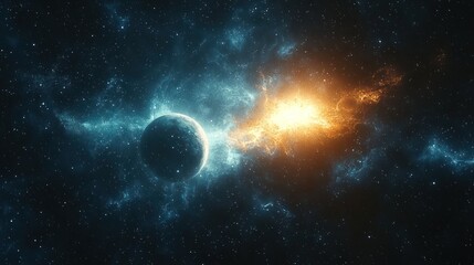 Obraz premium Cosmic Collision: A Celestial Dance of Blue and Orange Nebulae