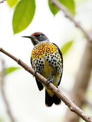 Fototapeta premium A northern flicker bird with a black-spotted yellow belly perched on a tree branch, tree branch, wildlife