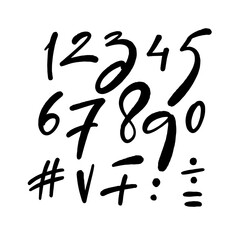 Handwritten Numbers and Symbols Created in Dark Black Ink for Artistic Purposes and Use