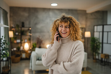 adult young woman talk on mobile phone and smile leisure activity