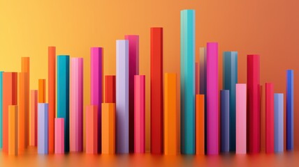 Obraz premium A vibrant arrangement of colorful vertical bars, showcasing a spectrum of hues against an orange background, evoking a sense of creativity and data visualization.