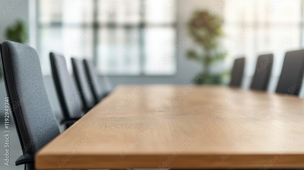 Poster empty meeting table inviting colleagues for a productive discussion in modern office