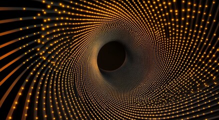 Golden Spiral with Particles on a Dark Background, Swirling Vortex of Light and Glitter