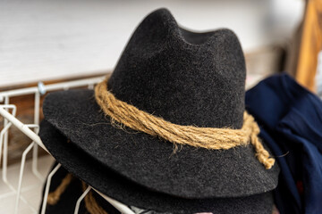 Traditional Austrian Alpine Tyrolean hat made of felt with hemp rope