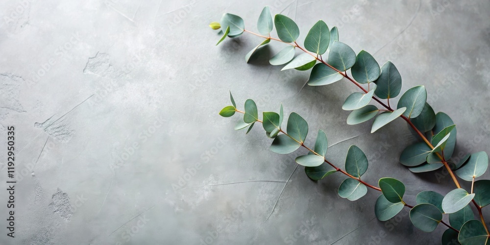 Poster serene eucalyptus branches arranged on a textured gray surface