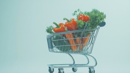 Fresh Organic Vegetables in a Sleek Shopping Cart