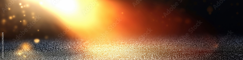 Poster light beam illuminating sparkling background with warm glow and soft bokeh effect