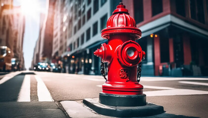 Fototapeta premium Red fire hydrant on the street. Close up 