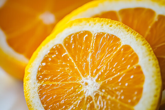Orange in macro photo, bokke background. Whole orange and slice, fruit background. Orange slices with isolated zest. Citrus fruits, bright juicy photo