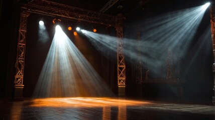 orange spotlight on stage or gods rays isolated on black background