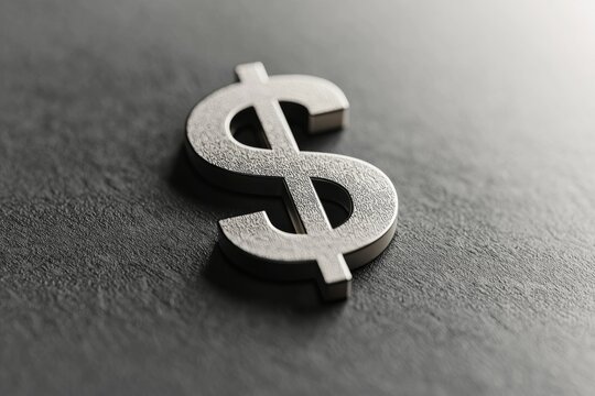 Silver dollar sign on dark surface: financial success and monetary symbolism