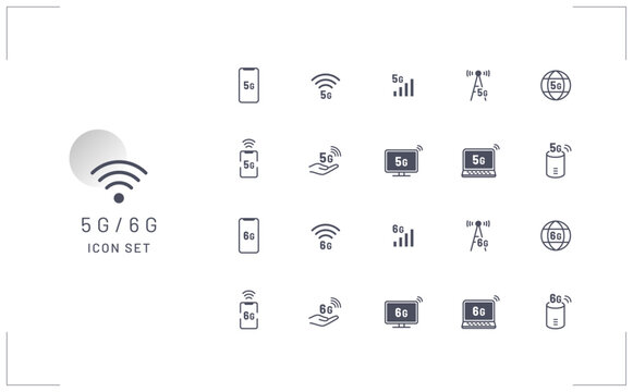 5G・6Gの次世代通信のベクターアイコンセット素材