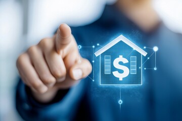 Digital real estate investment with holographic dollar symbol