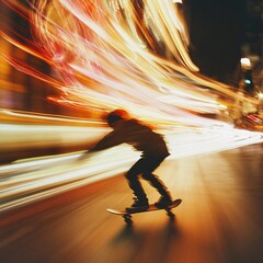 Skateboarding action at night urban environment motion photography dynamic perspective youth culture