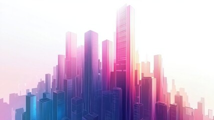 Fototapeta premium Vibrant Abstract Cityscape with Colorful Skyscrapers Against a Soft Gradient Background, Evoking Urban Modernity and Artistic Inspiration for Creative Projects