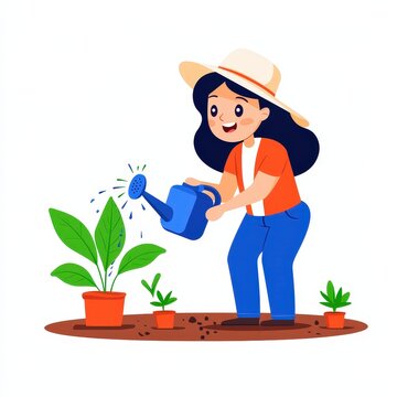 recommend clip art: Woman watering plants in garden with cartoon clipart of gardener watering plants
