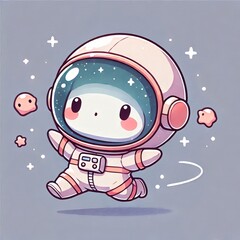 Fototapeta premium Whimsical Chibi Astronaut: Cute Space Adventure with Pastel Suit and Floating Stars