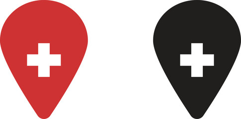 Obraz premium Set of Medical sign inside map pin. Hospital location icon. Map pointer icon. Vector illustration. Hospital location pin. 