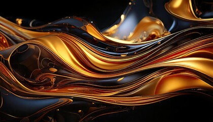 Liquid Gold Abstract: Swirling waves of molten gold and deep black create a captivating abstract artwork, showcasing the interplay of light and shadow, texture and form.