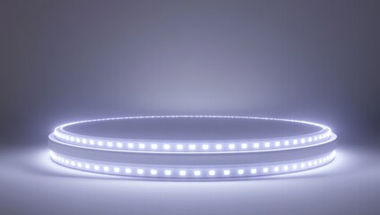 Bright Circular Display Platform with LED Lights in a Minimalist Studio Setting for Product Presentation and Photography Needs