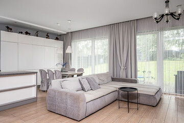 Modern luxury apartment interior in minimal scandinavian style, 3d rendering