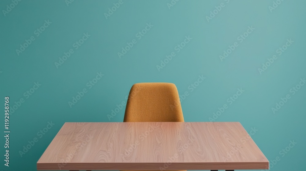 Poster empty meeting table with a chair in a professional boardroom promoting streamlined productivity