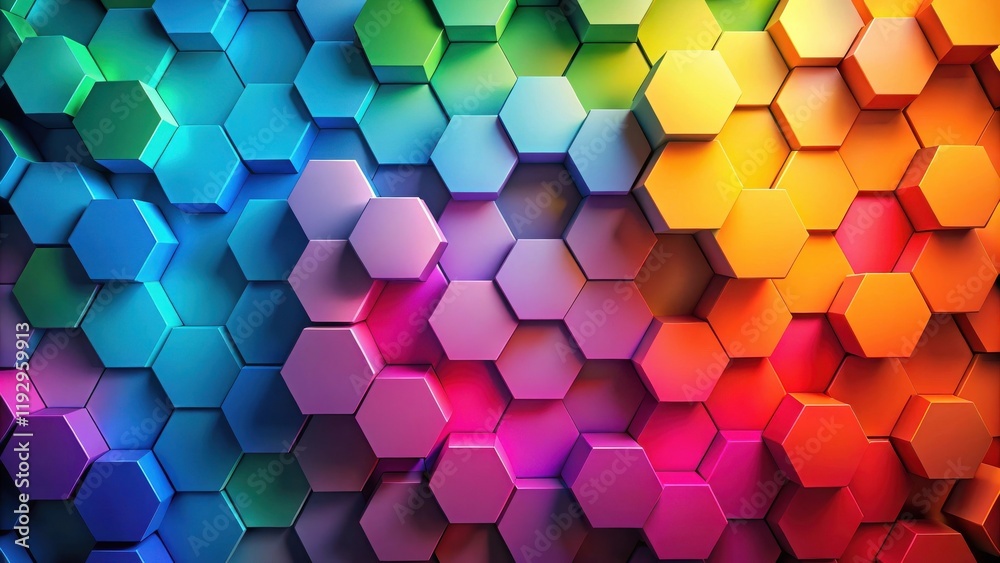 Poster Abstract Hexagonal Pattern of Vibrant Hues and Saturated Colors
