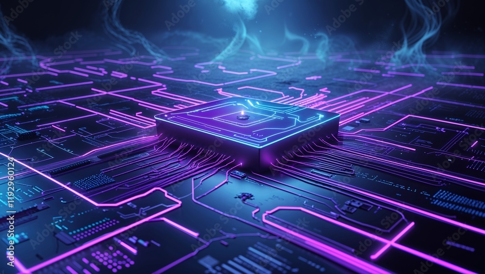 Wall mural abstract circuit cyberspace design created with generative ai technology