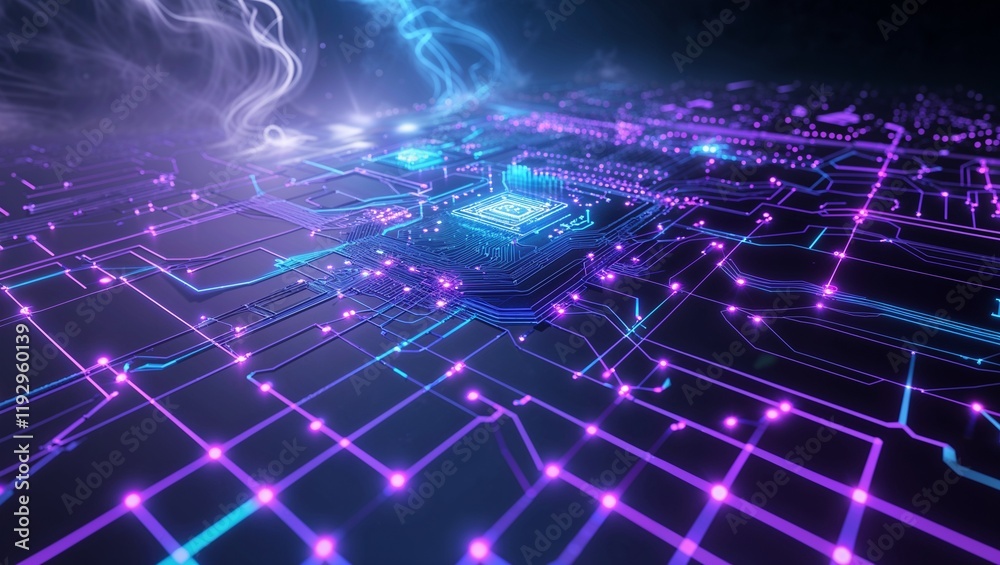 Wall mural abstract circuit cyberspace design created with generative ai technology