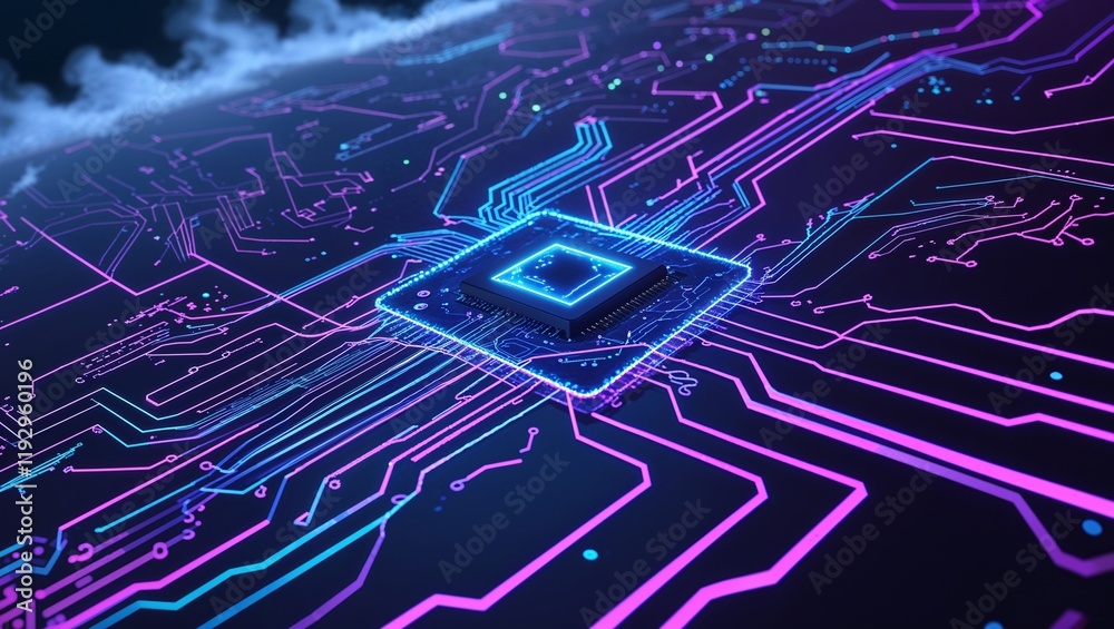 Wall mural abstract circuit cyberspace design created with generative ai technology
