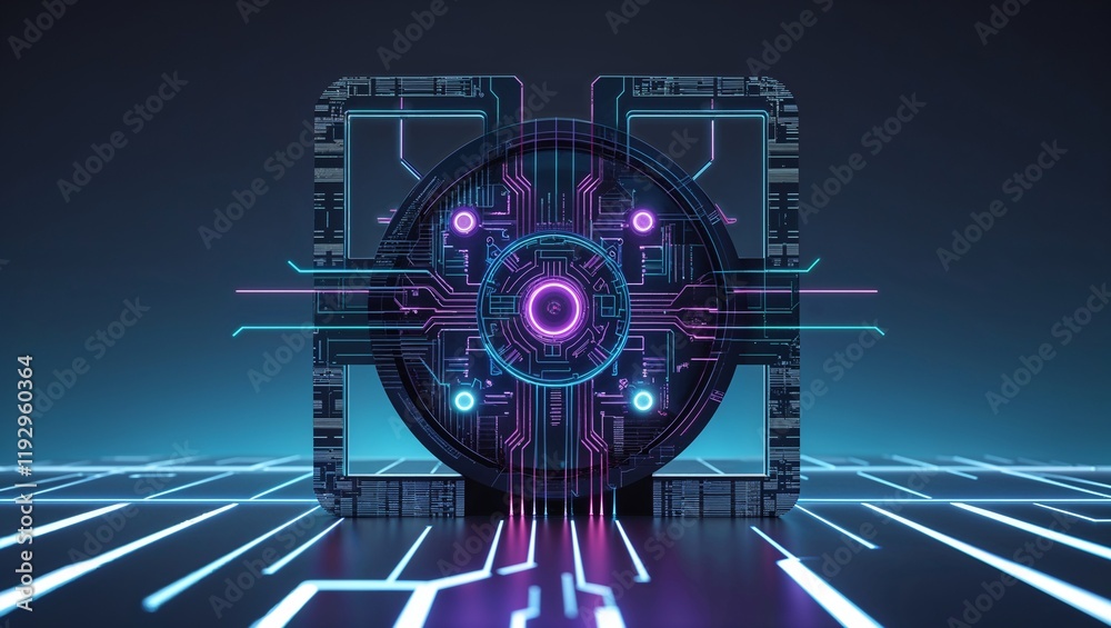 Wall mural abstract circuit cyberspace design created with generative ai technology