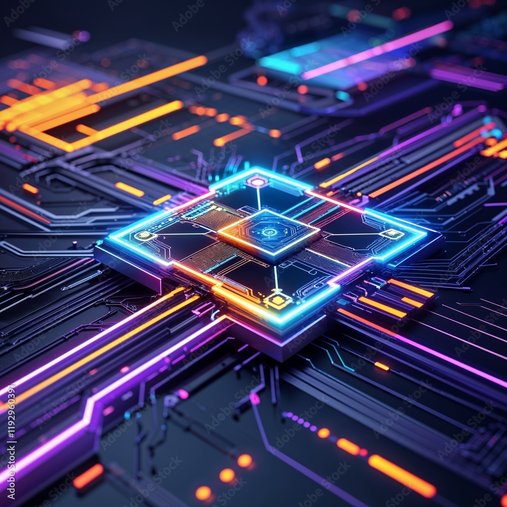 Wall mural abstract circuit cyberspace design created with generative ai technology