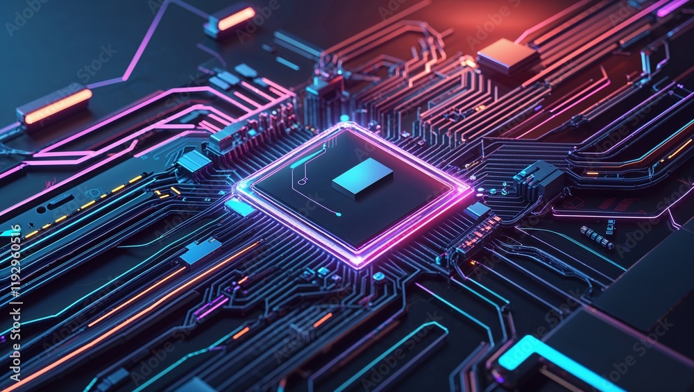 Wall mural abstract circuit cyberspace design created with generative ai technology