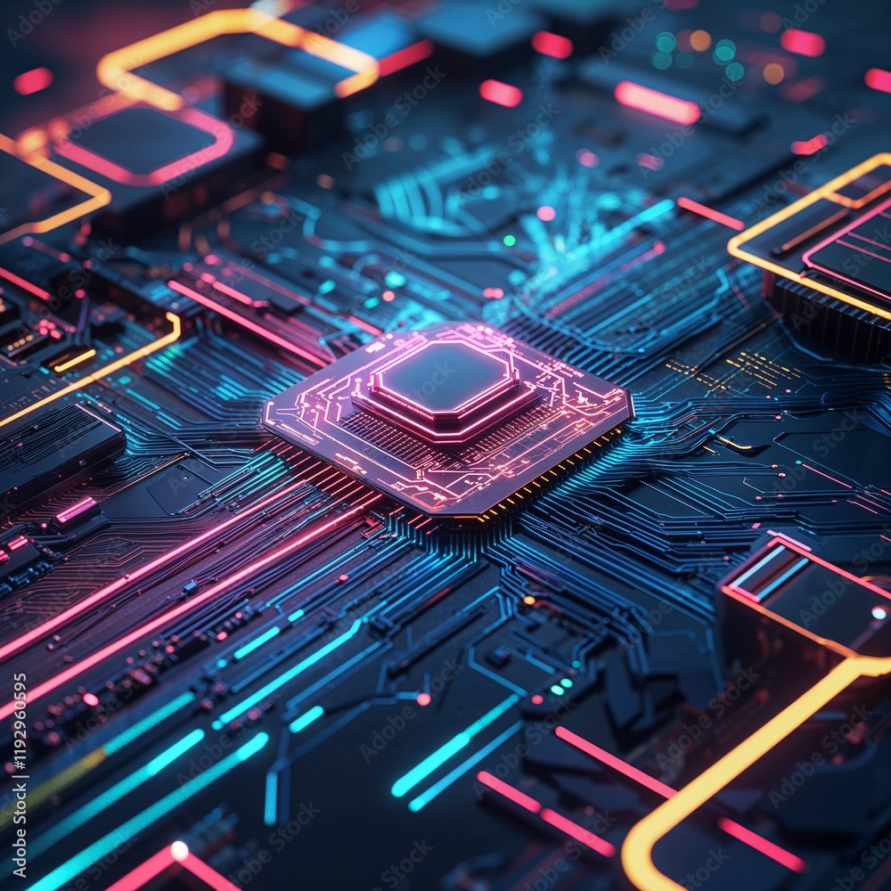 Wall mural abstract circuit cyberspace design created with generative ai technology