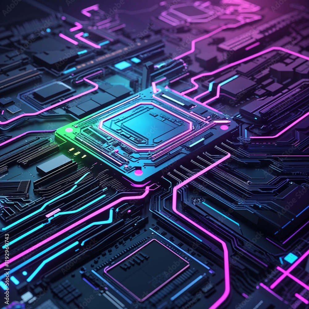 Wall mural abstract circuit cyberspace design created with generative ai technology
