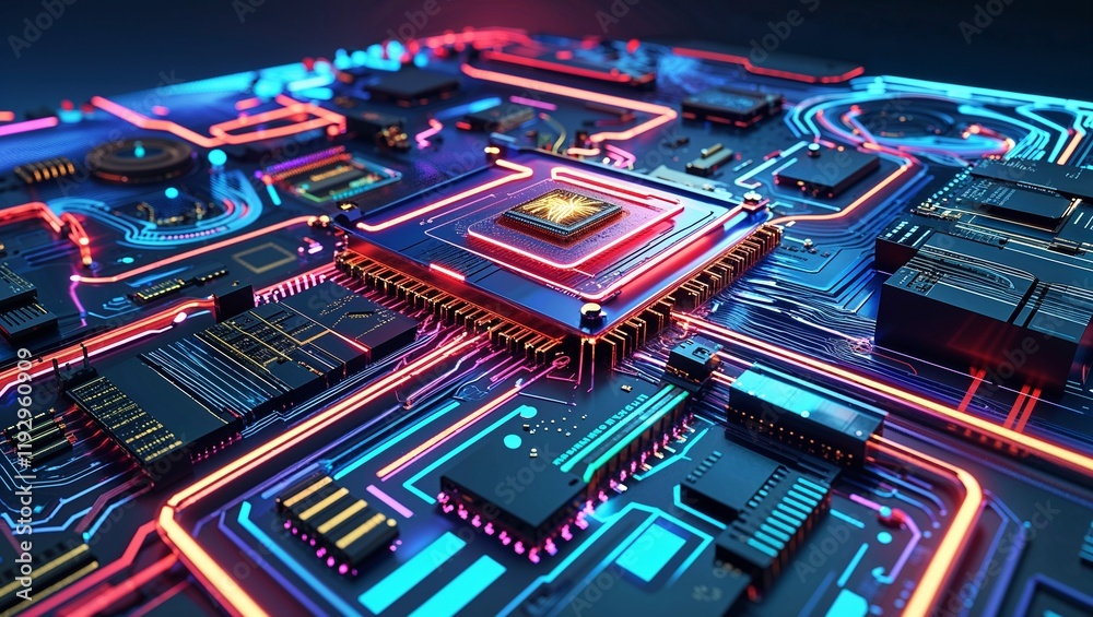 Wall mural abstract circuit cyberspace design created with generative ai technology
