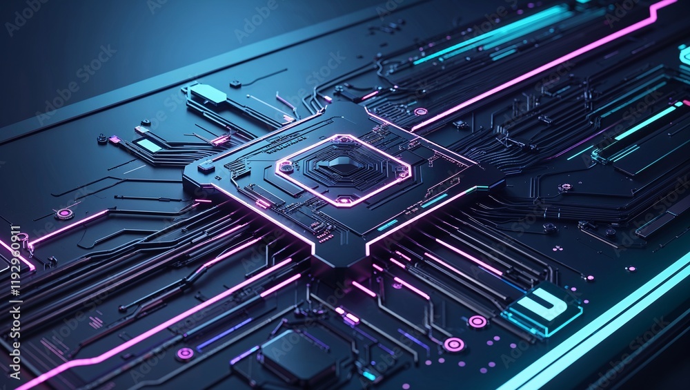 Wall mural abstract circuit cyberspace design created with generative ai technology