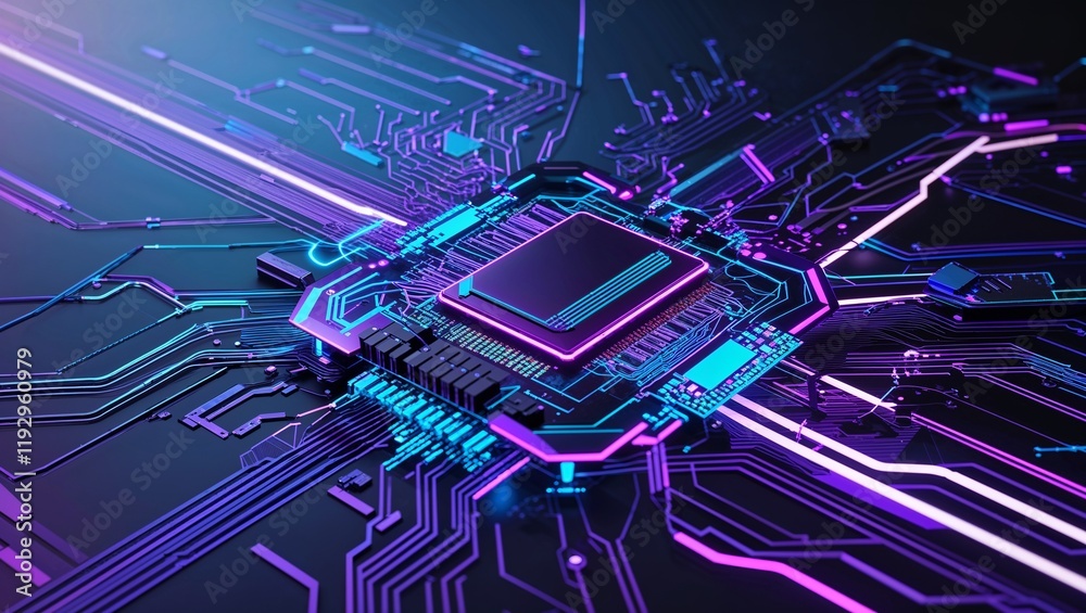 Wall mural abstract circuit cyberspace design created with generative ai technology